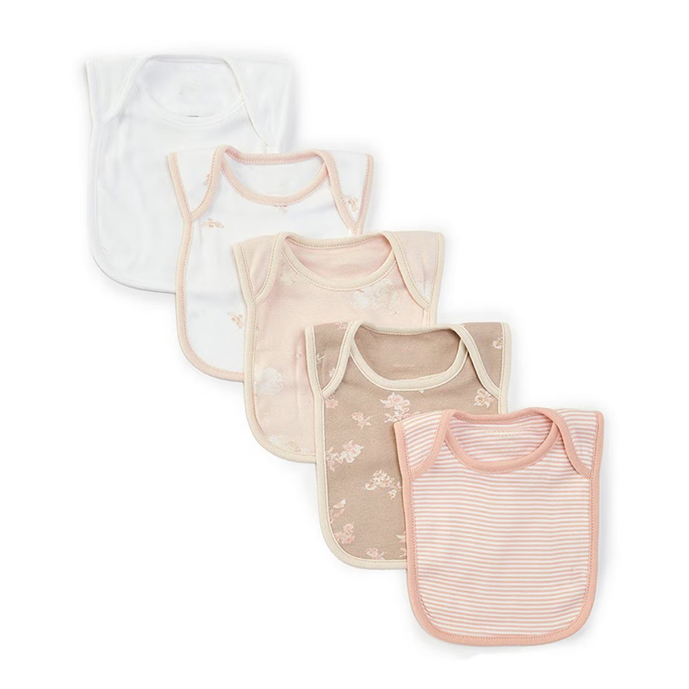 5-pack assorted printed baby bibs for high-volume B2B wholesale and OEM manufacturing