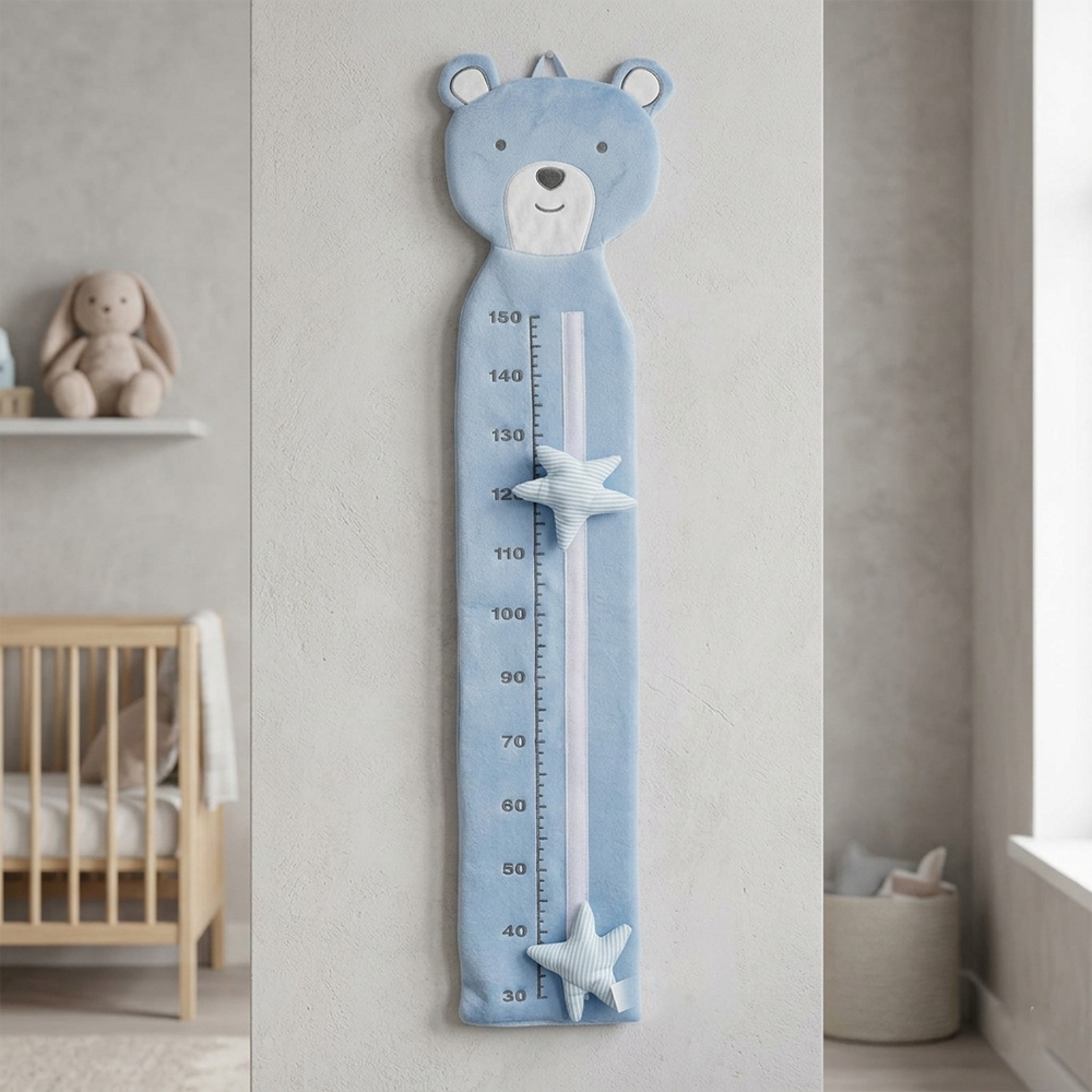 Plush blue bear growth chart for nursery decor OEM orders by professional baby textile manufacturer