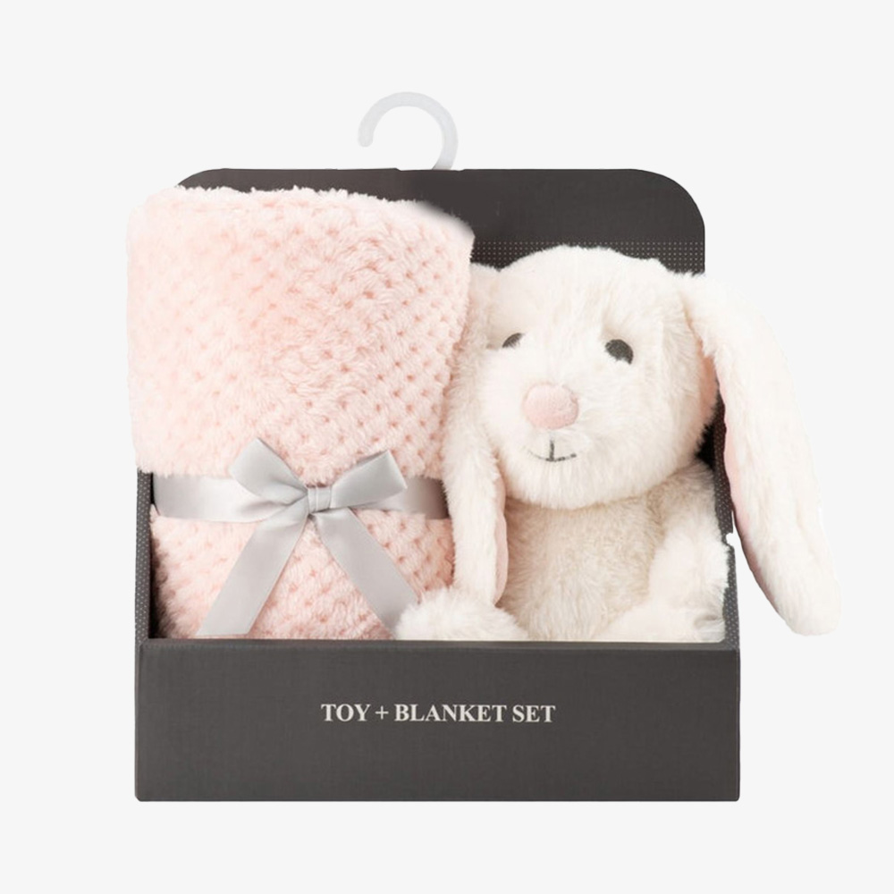 Bunny Plush & Pineapple-Grid Fleece Blanket Set
