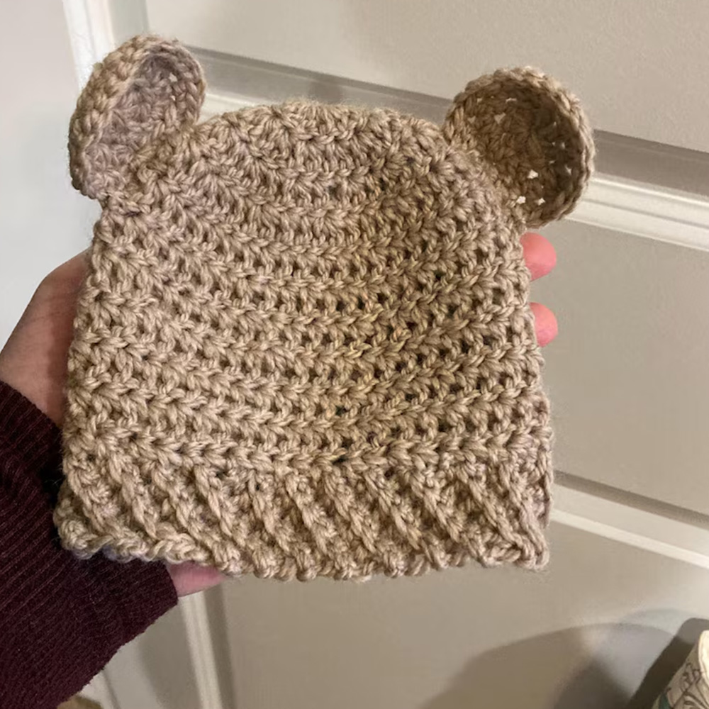 Handheld Brown Knit Bear Ear Baby Hat for Private Label