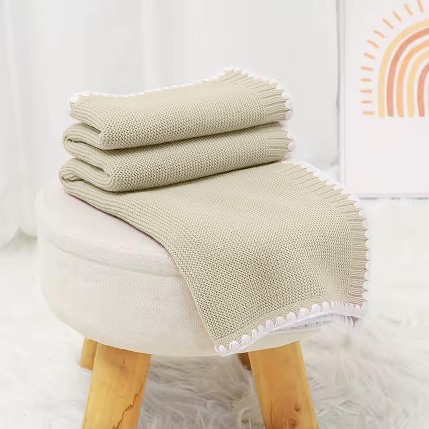 Contrast stitch cotton knitted baby blanket for bulk orders by baby textile manufacture