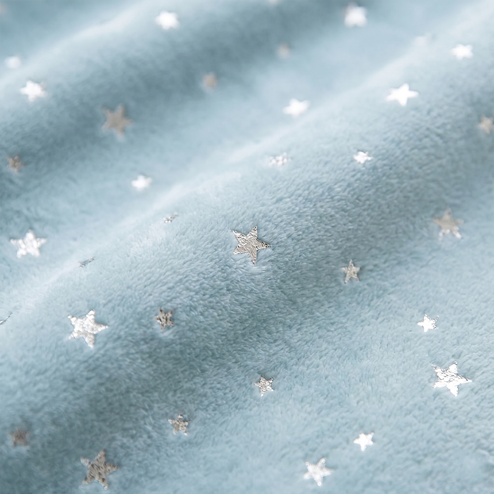 Close-up of Star Foil-Printed Flannel Fabric for Wholesale Blankets