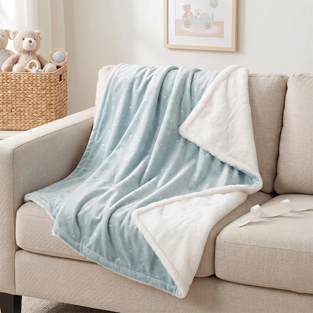 Custom Foil-Printed Flannel and Faux Fur Blanket - OEM Baby Textile Manufacturer