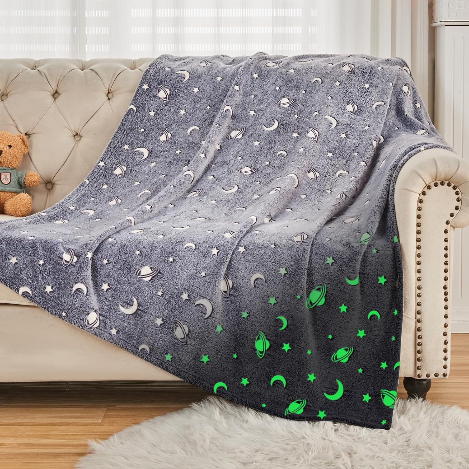 Luminous celestial pattern throw produced for international private label brands