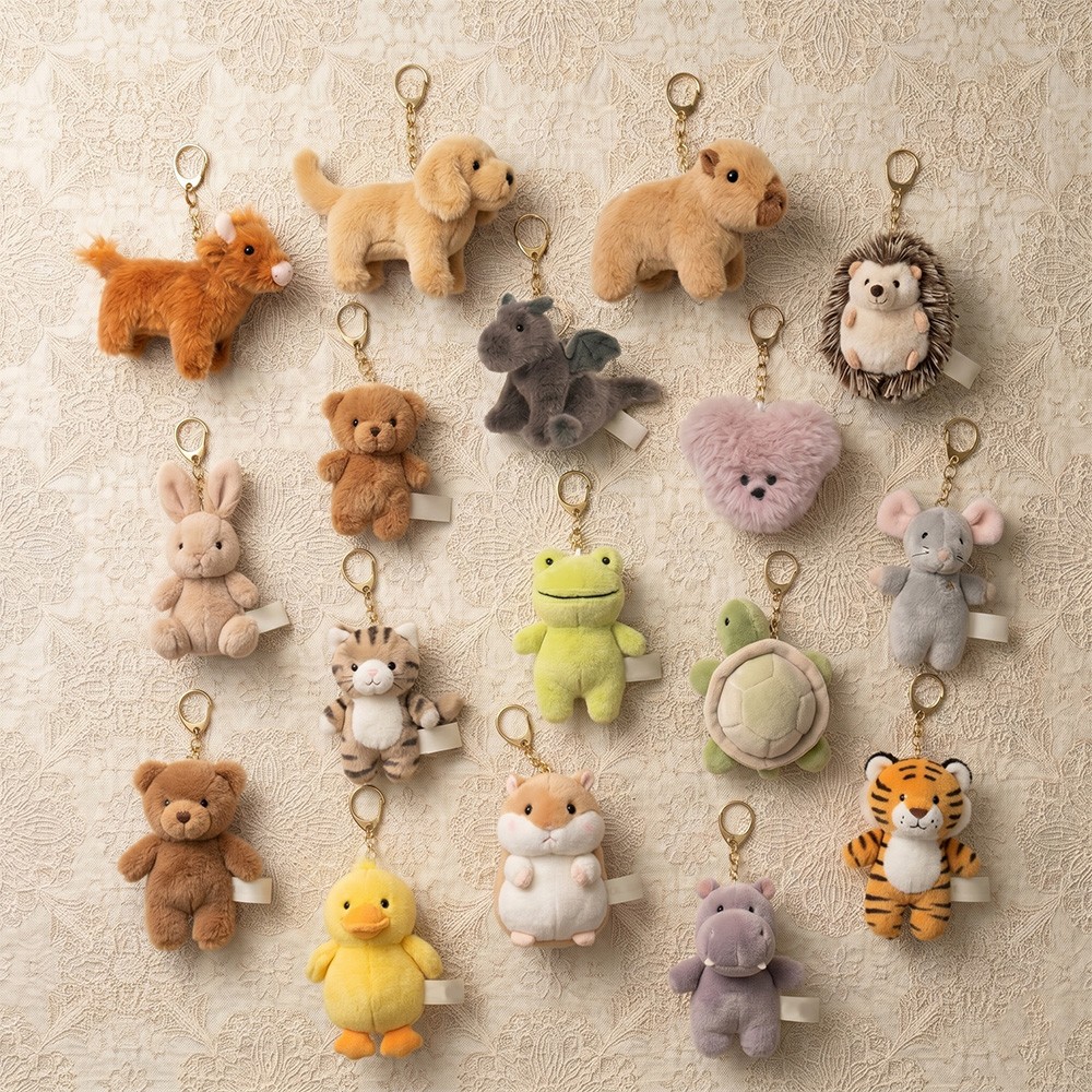 Rich variety of animal plush keychain designs for bulk purchase
