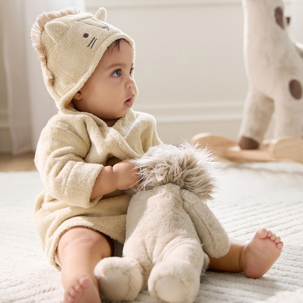 Lamb character hooded baby bathrobe for bulk OEM orders by professional baby textile manufacturer