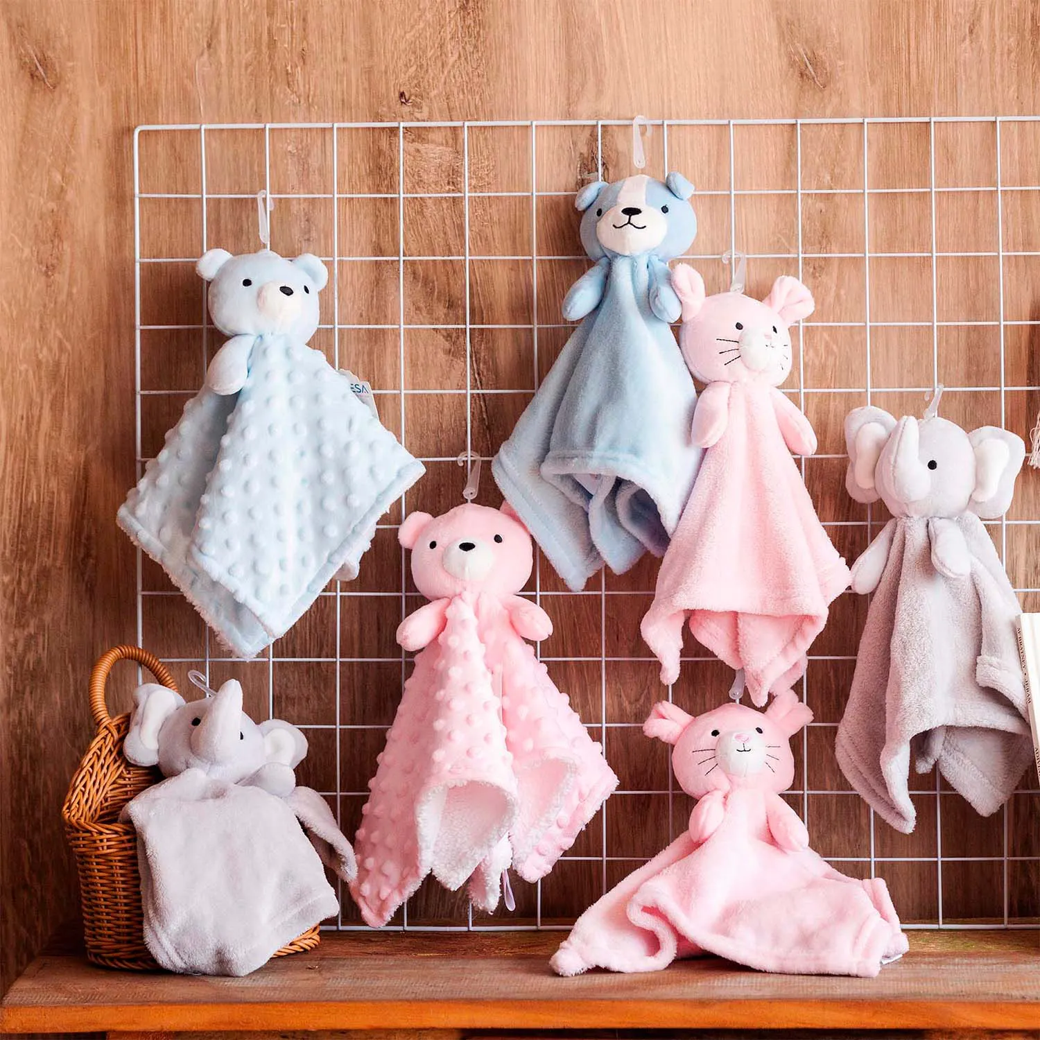 Assorted minky animal security blankets for bulk OEM orders by baby textile manufacturer