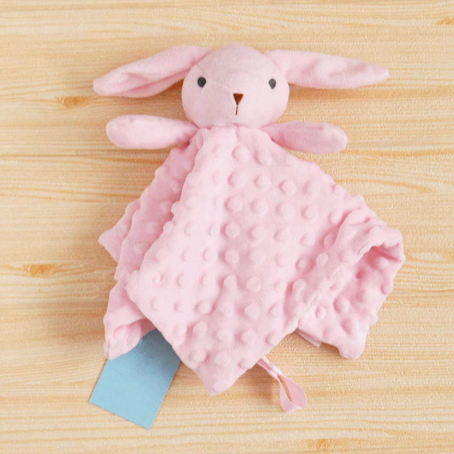 Pink minky dot bunny security blanket for bulk OEM orders by baby textile manufacturer
