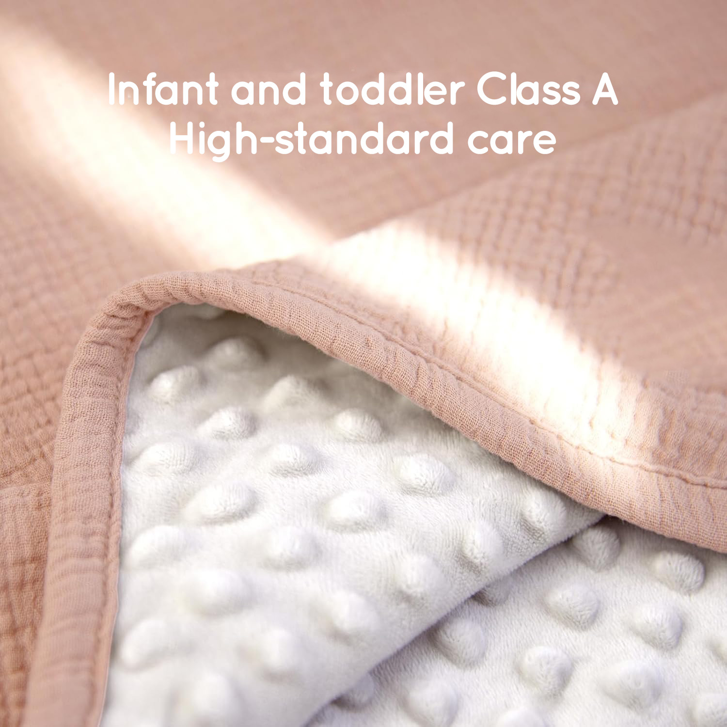 Infant Class A high-standard cotton muslin and minky dot stitching detail