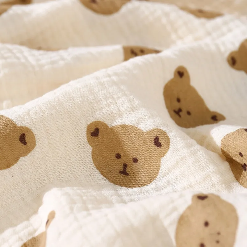 Breathable double-layer muslin fabric with custom bear print for professional ODM services