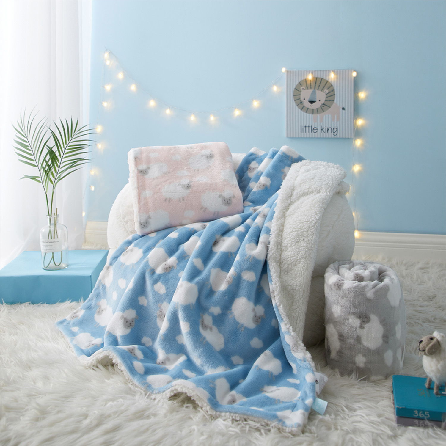 Printed flannel and cozy sherpa double-layer baby blanket for bulk OEM orders by baby textile manufacturer
