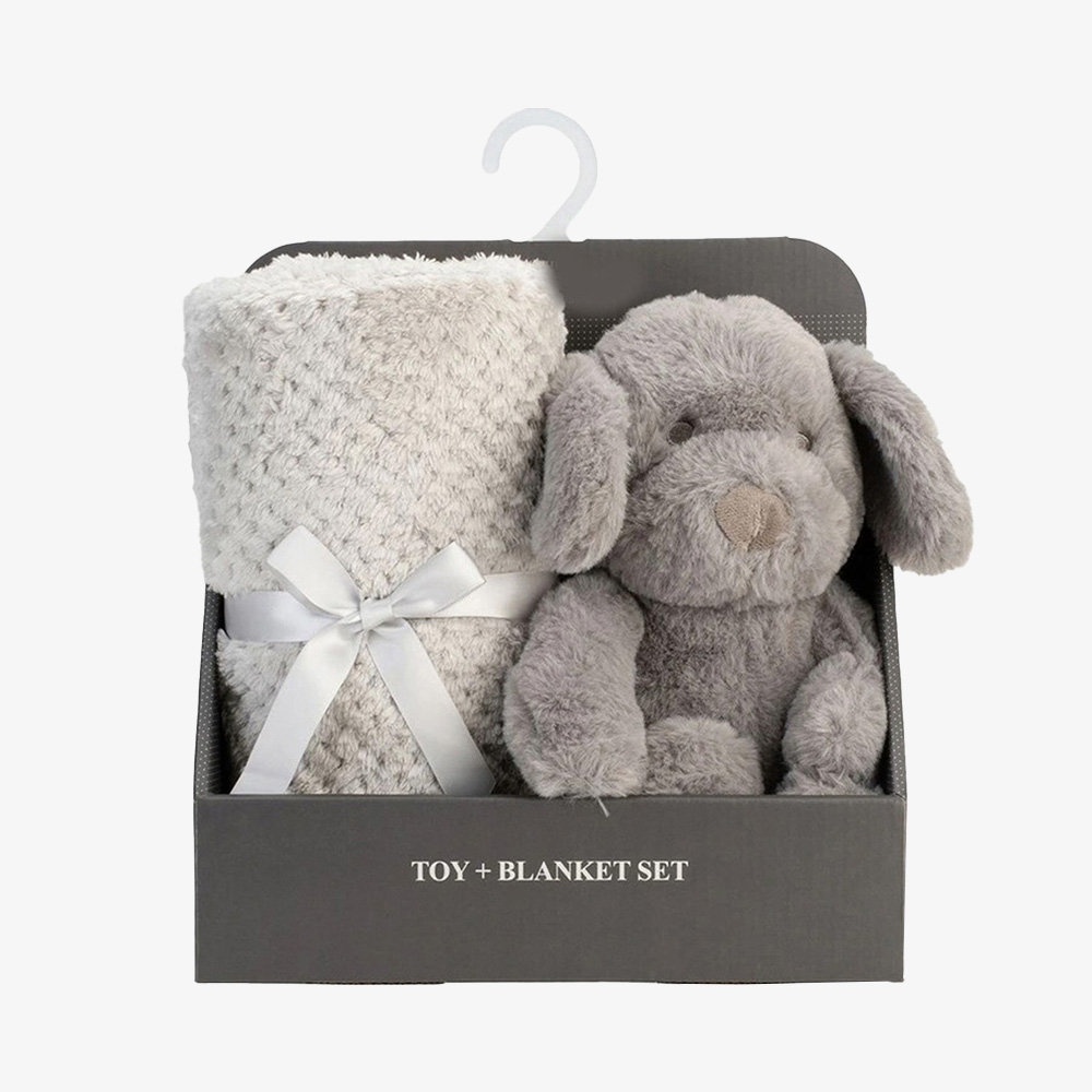 Puppy Plush & Pineapple-Grid Fleece Blanket Set