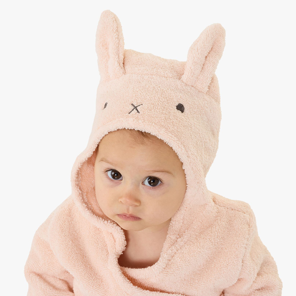 Soft terry bunny-character baby hooded towel close up