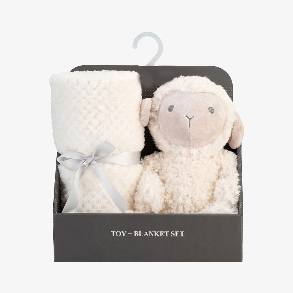 Sheep Plush & Pineapple-Grid Fleece Blanket Set
