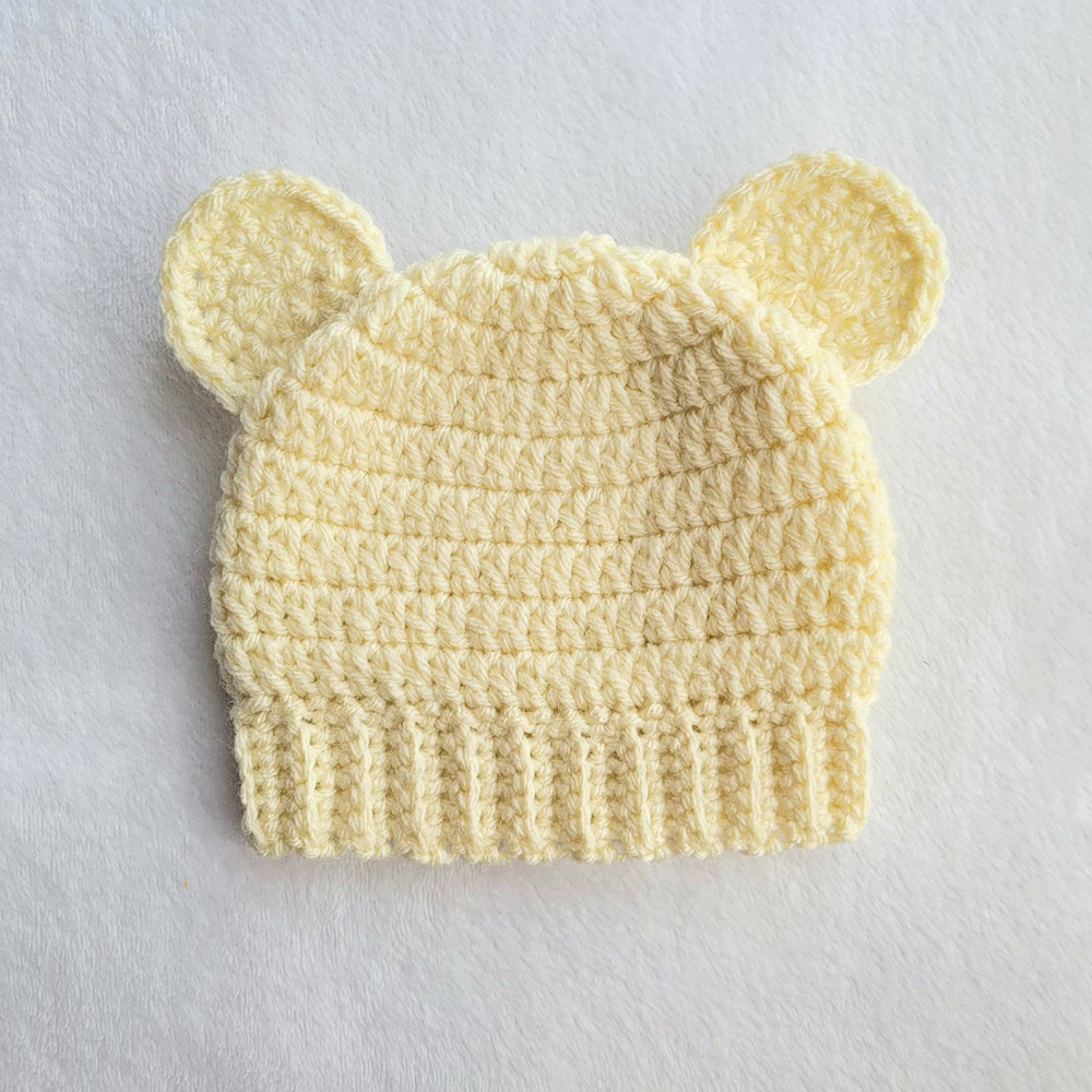 Cream Knitted Baby Beanie with Bear Ears for Wholesale