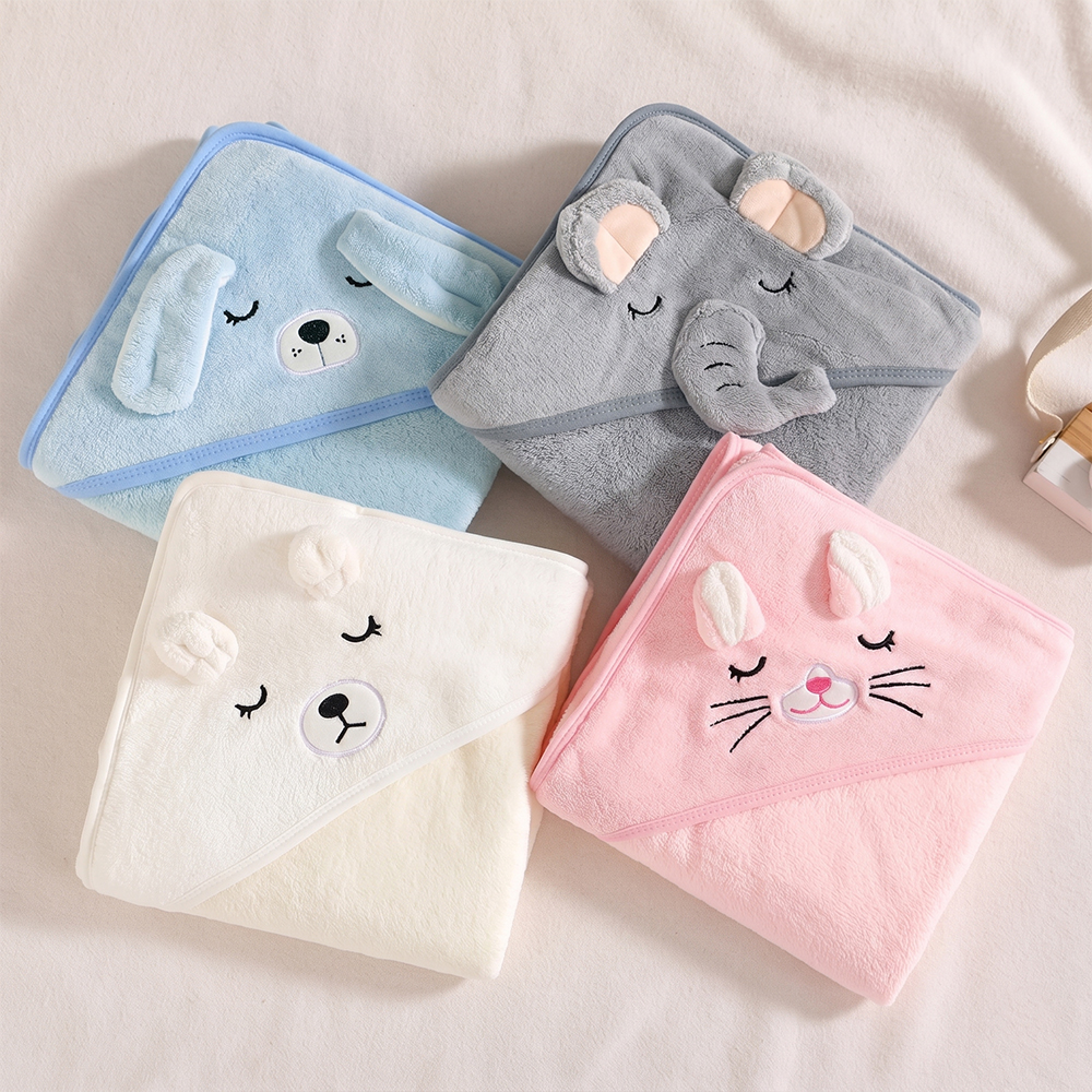 Water-absorbing coral fleece hooded towels in animal designs for bulk OEM orders by baby textile manufacturer