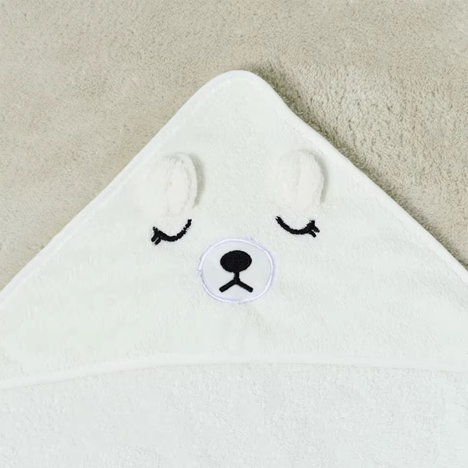 Custom 3D animal embroidery on soft fleece towels for specialized ODM nursery projects