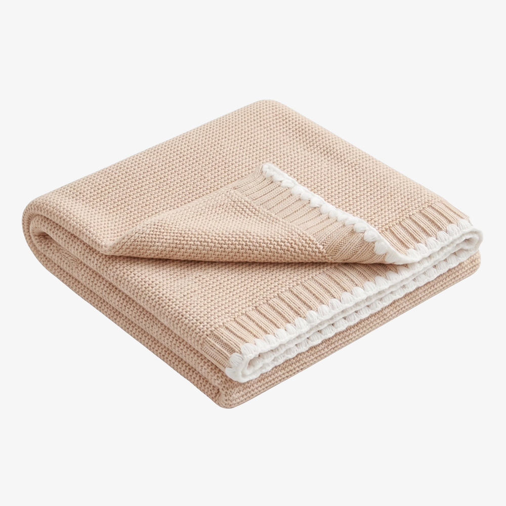 Contrast Stitch Cotton Knitted Baby Blanket