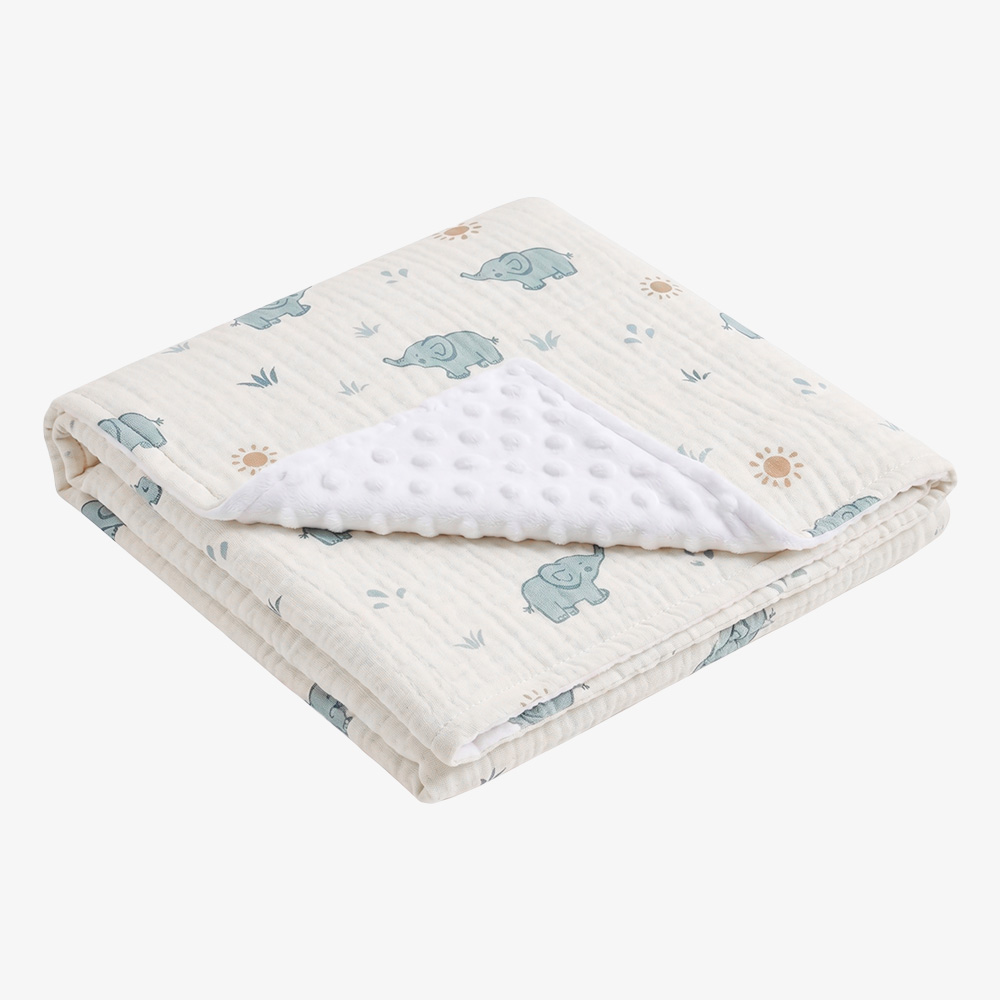 Printed Muslin & Minky Dot Reversible Baby Blanket